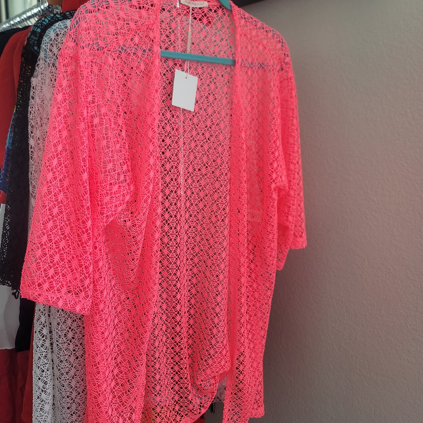Hot Pink Crochet Swim Suit Cover Up