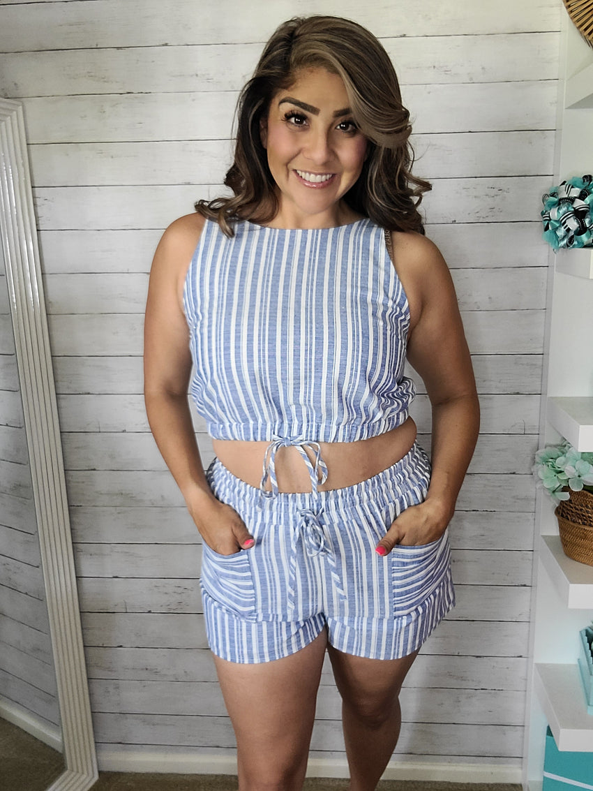 White & Blue Stripe Set