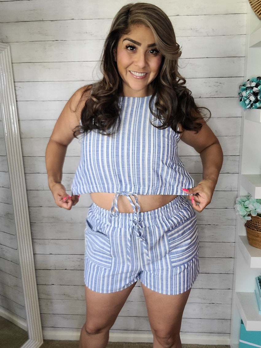 White & Blue Stripe Set
