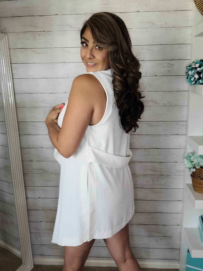 White Drapped Blazer Vest