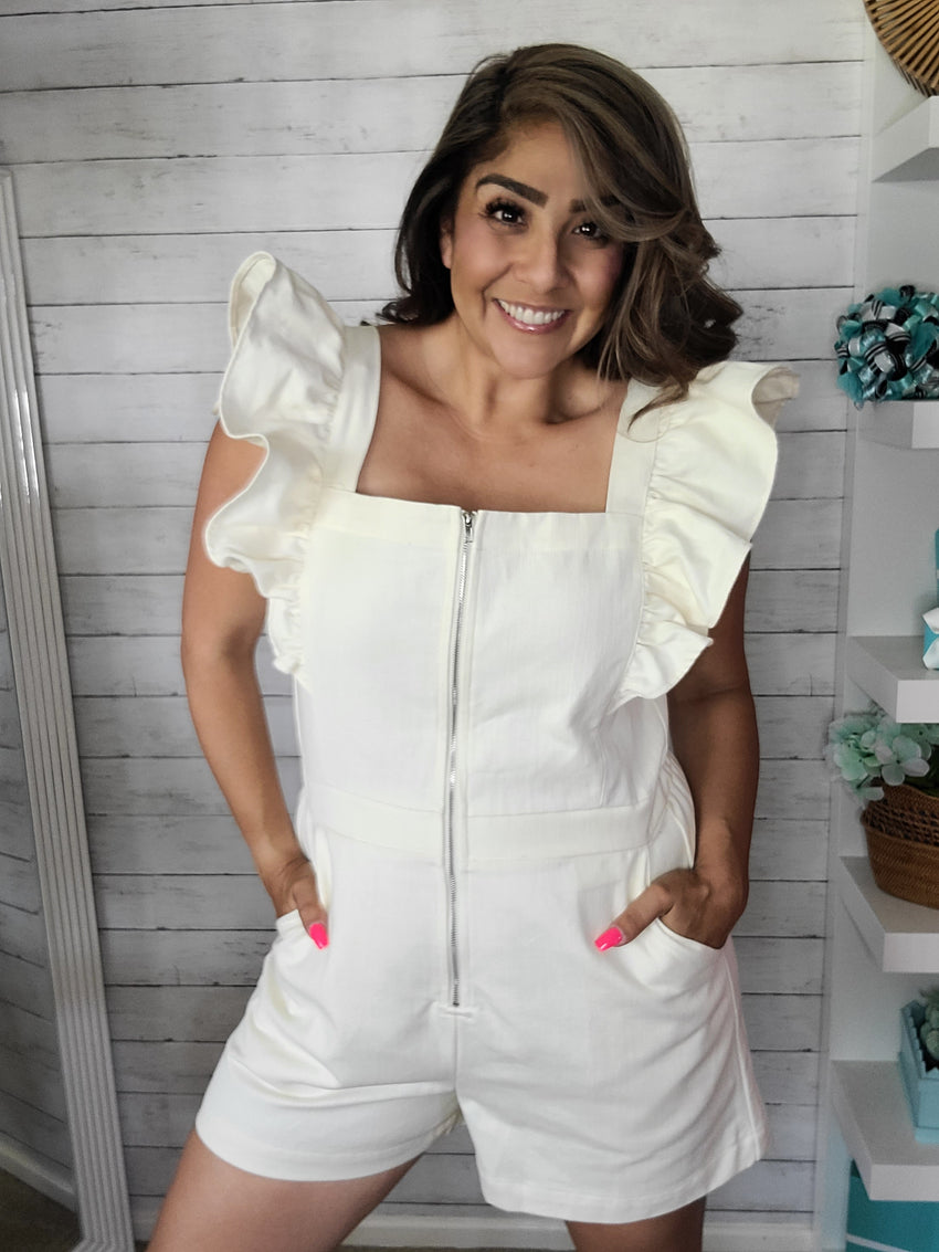 Ivory Jean Ruffle Romper