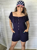 Navy Ruffled Romper with pockets