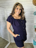 Navy Ruffled Romper with pockets