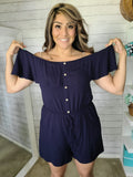 Navy Ruffled Romper with pockets