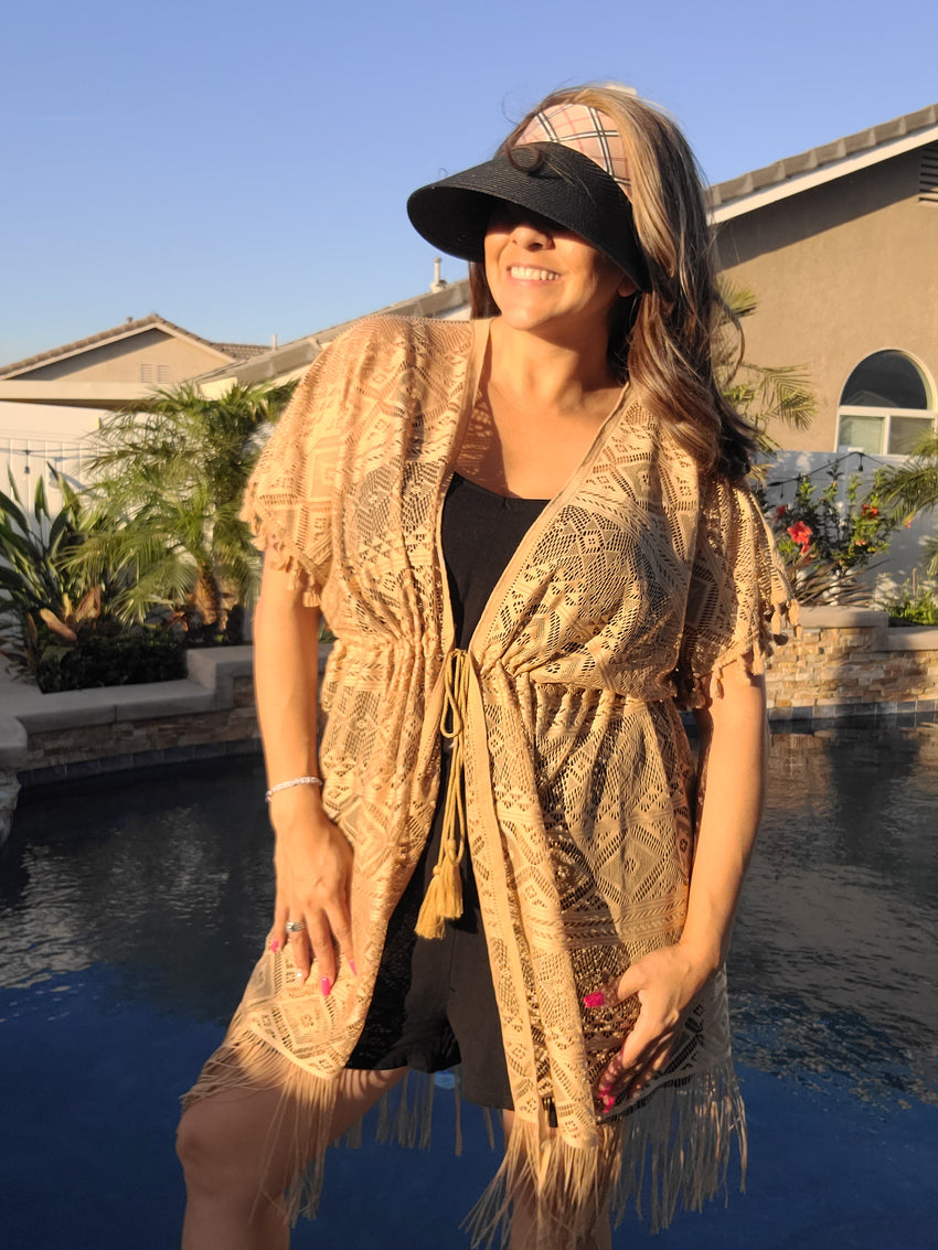Tan Lace Beach Cover Up