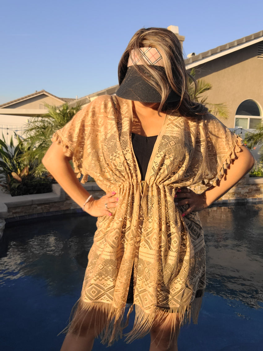 Tan Lace Beach Cover Up