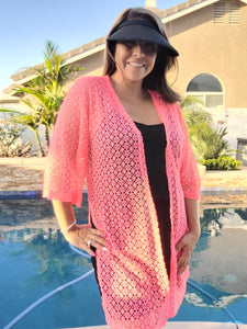 Hot Pink Crochet Swim Suit Cover Up