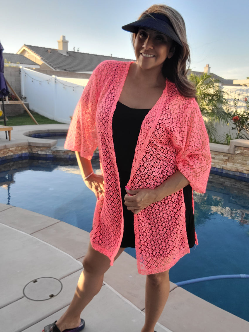 Hot Pink Crochet Swim Suit Cover Up