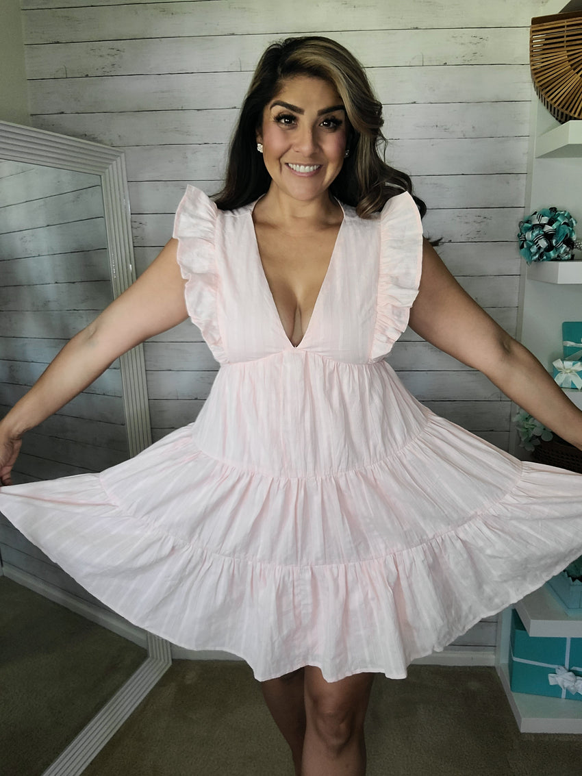 Soft Pink Tiered Ruffle Mini Dress