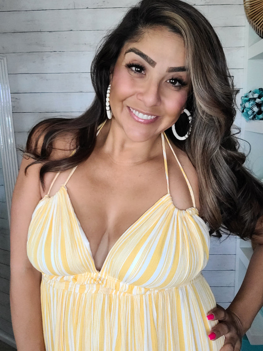 Yellow Stripe Halter Sun Dress