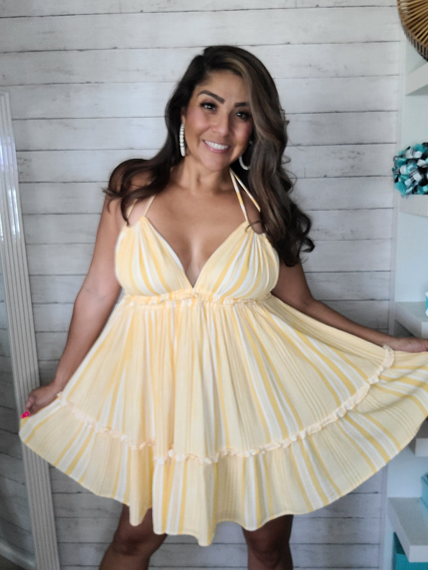 Yellow Stripe Halter Sun Dress