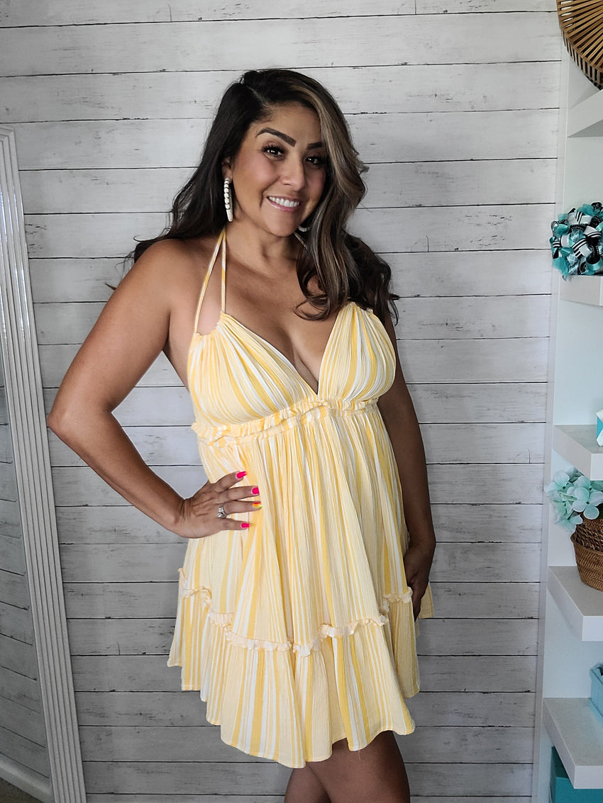 Yellow Stripe Halter Sun Dress