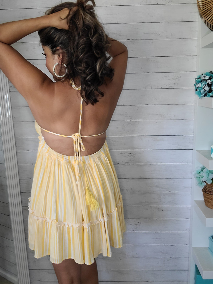 Yellow Stripe Halter Sun Dress