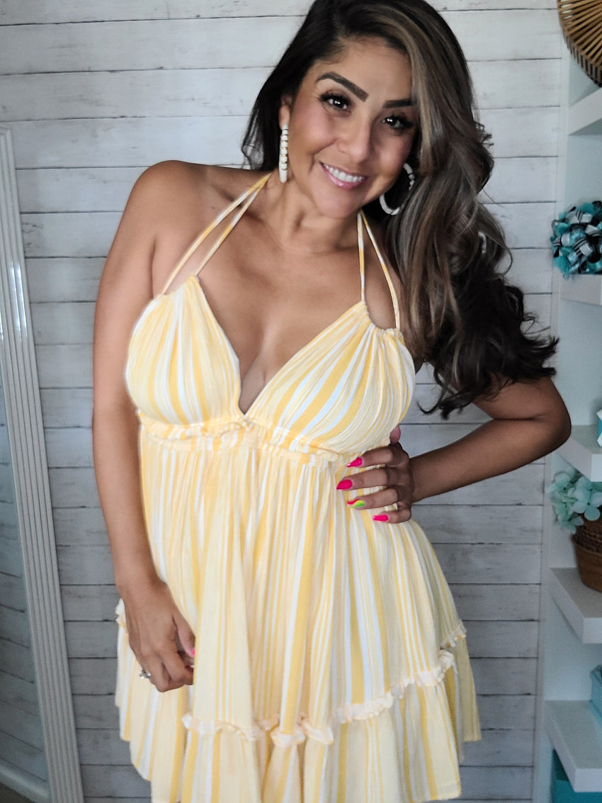 Yellow Stripe Halter Sun Dress