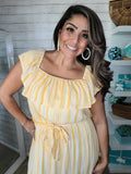 Yellow Stripe off the shoulder High Low