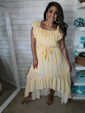 Yellow Stripe off the shoulder High Low