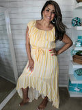 Yellow Stripe off the shoulder High Low