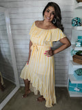 Yellow Stripe off the shoulder High Low