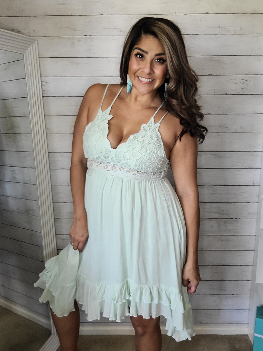 Lace Crochet Dress in Sage