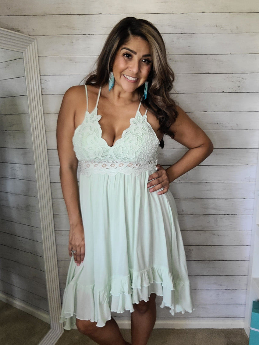 Lace Crochet Dress in Sage