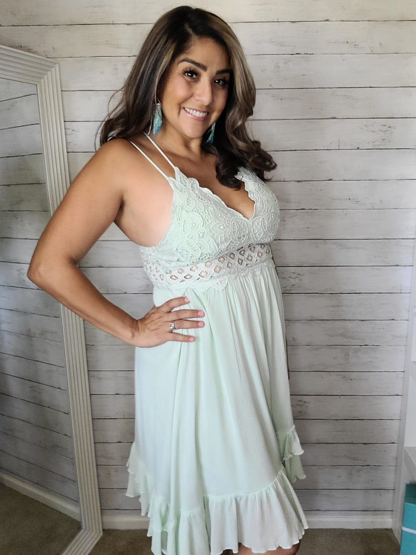 Lace Crochet Dress in Sage