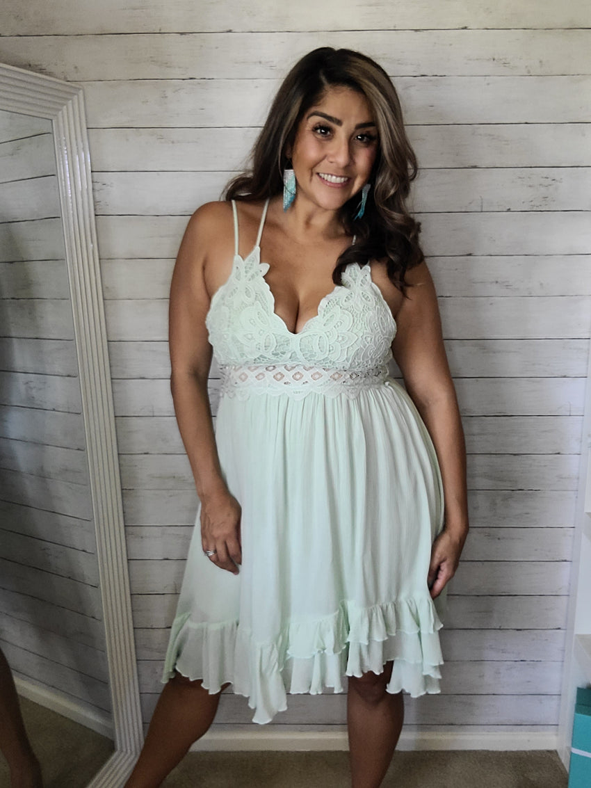 Lace Crochet Dress in Sage