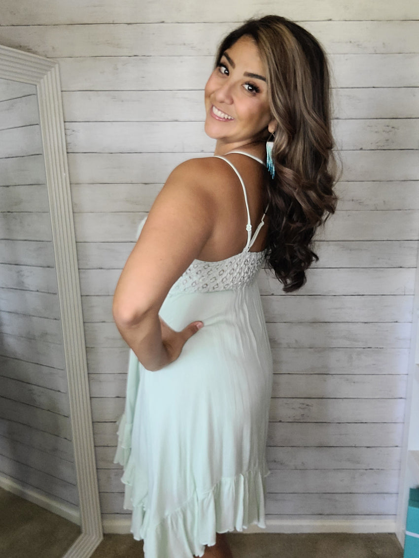 Lace Crochet Dress in Sage
