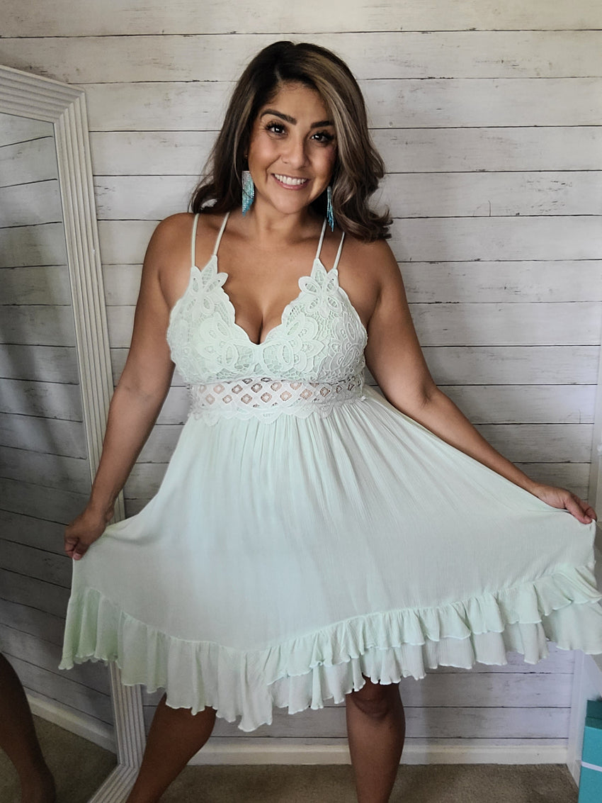 Lace Crochet Dress in Sage