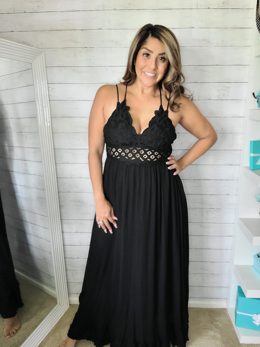 Black Dual Strap Lace Maxi Dress