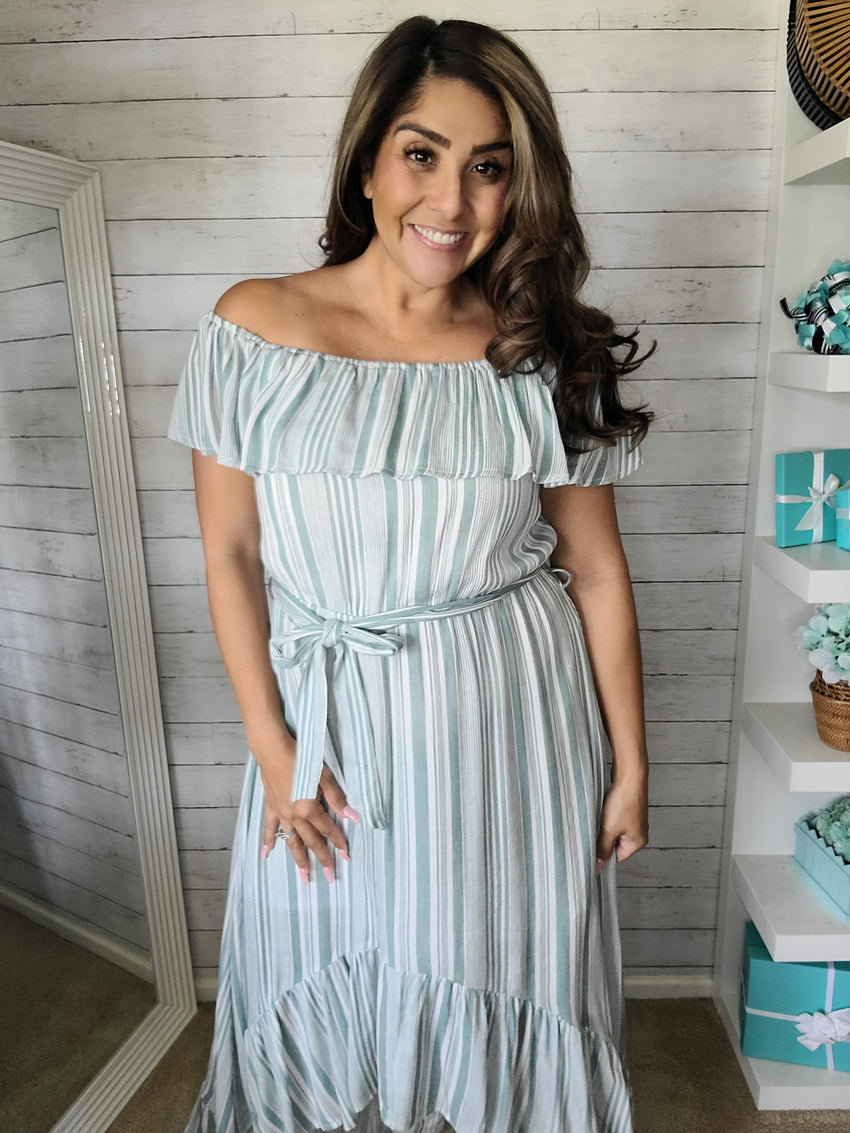 Jade Stripe off the shoulder High Low
