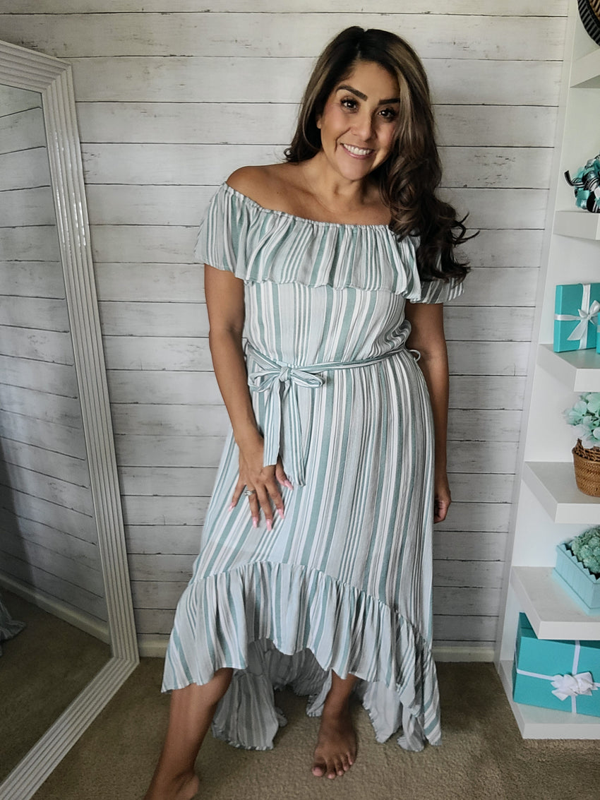 Jade Stripe off the shoulder High Low