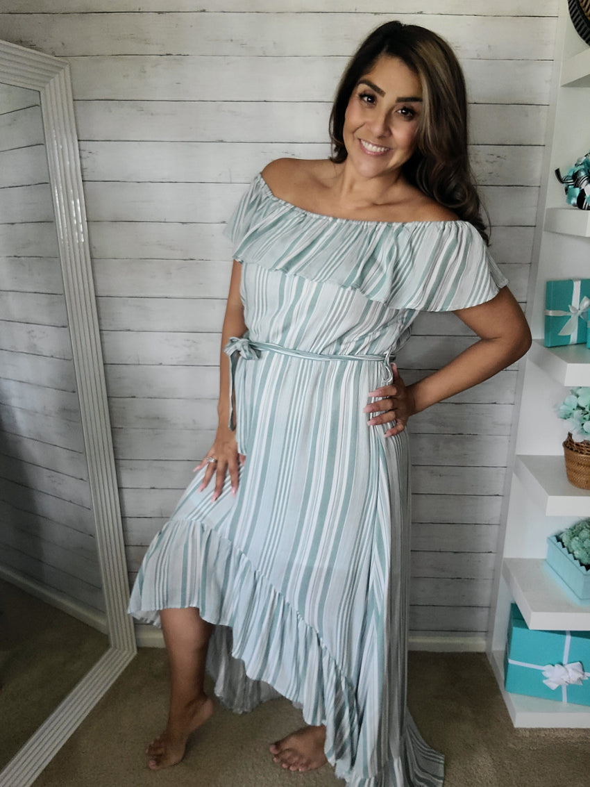 Jade Stripe off the shoulder High Low