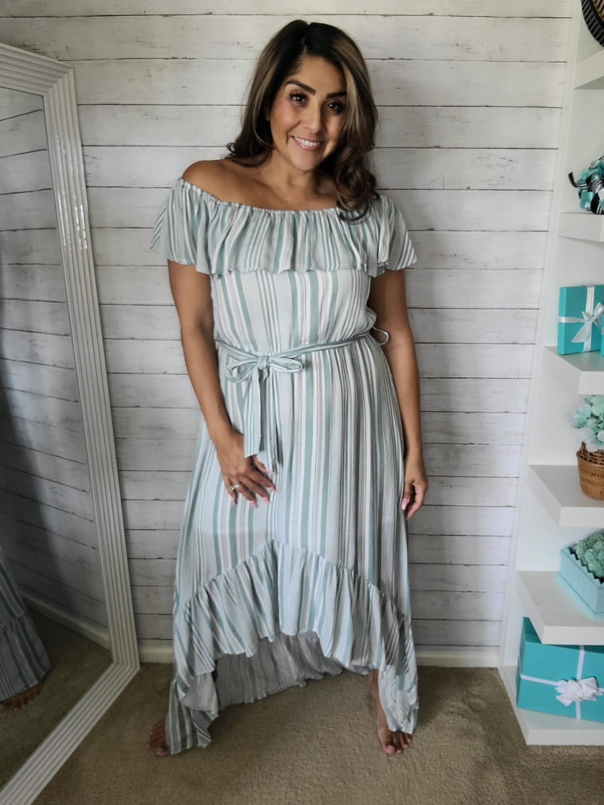 Jade Stripe off the shoulder High Low