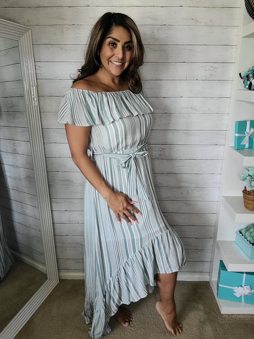 Jade Stripe off the shoulder High Low