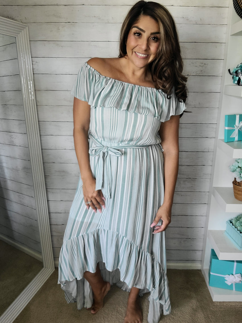 Jade Stripe off the shoulder High Low