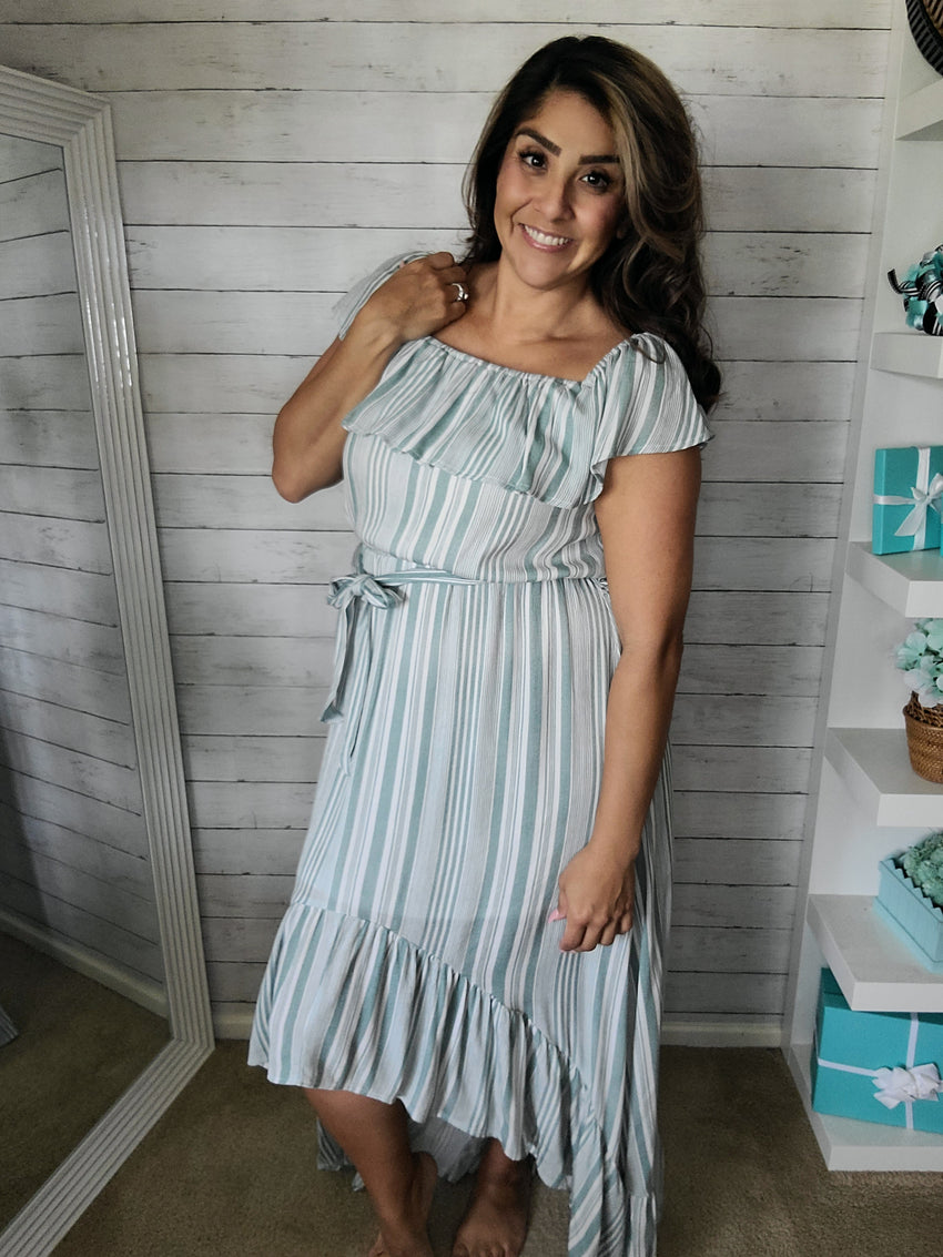 Jade Stripe off the shoulder High Low