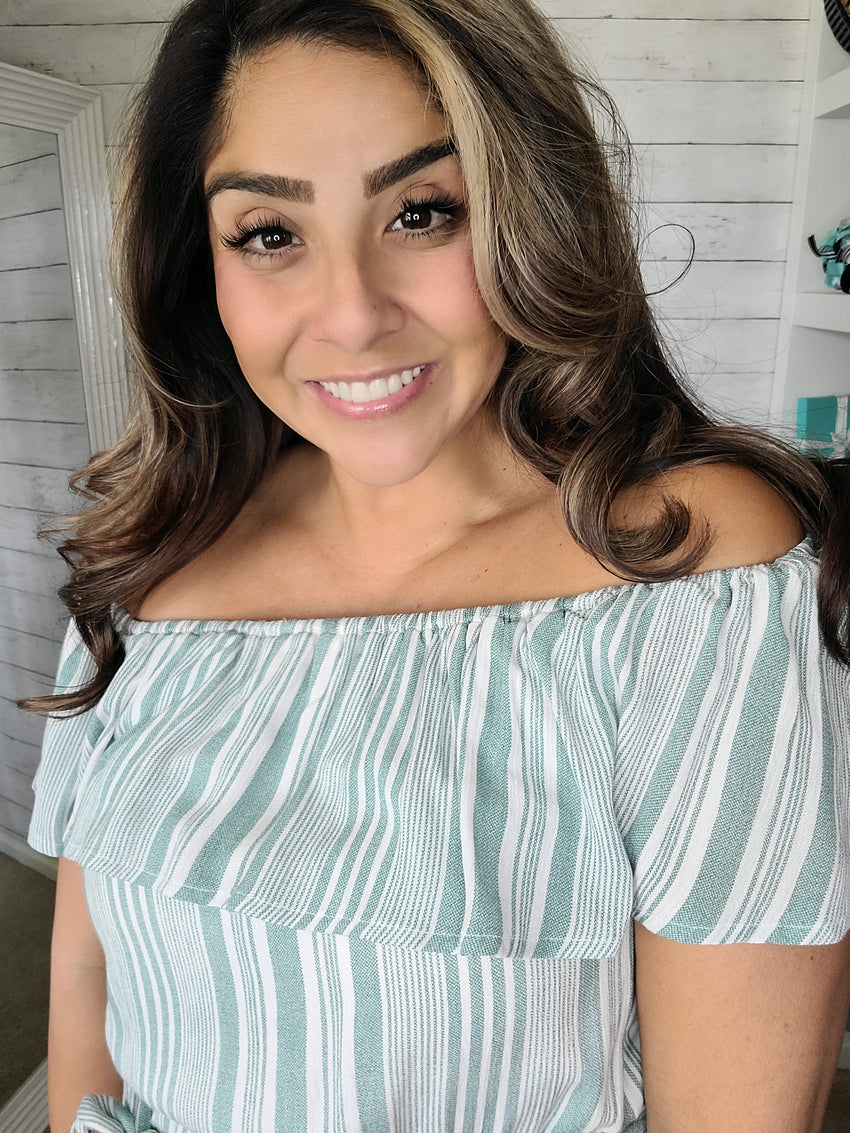 Jade Stripe off the shoulder High Low