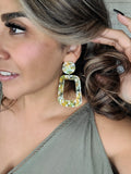 Acrylic Olive and Yellow Statement Earrings
