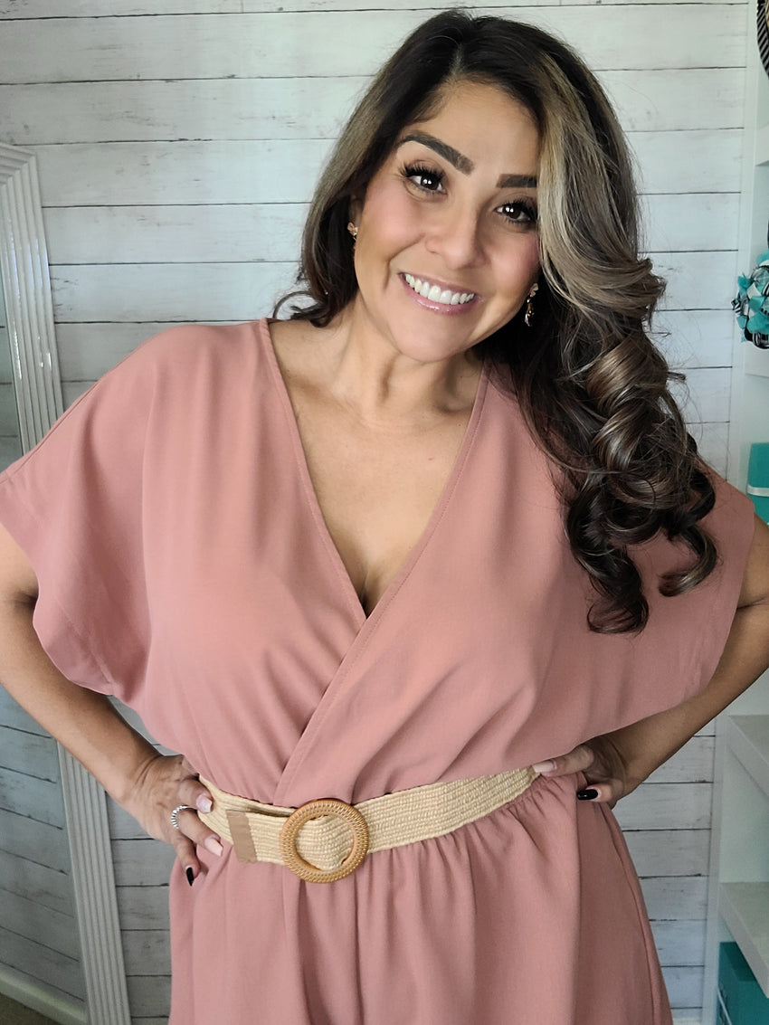 Mauve Romper with Woven Belt