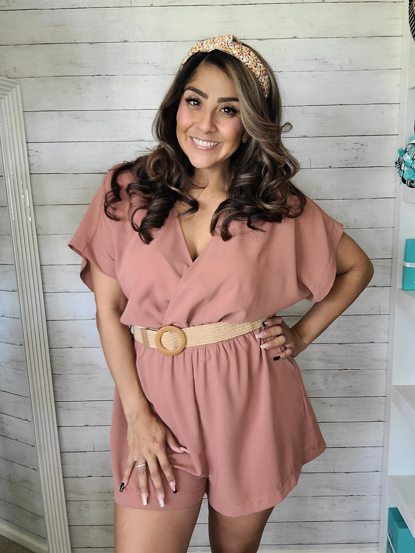Mauve Romper with Woven Belt