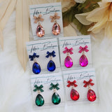 Bow & Tear Drop Jewel Earrings