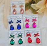 Bow & Tear Drop Jewel Earrings