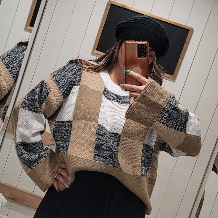 Taupe Multi Block Sweater