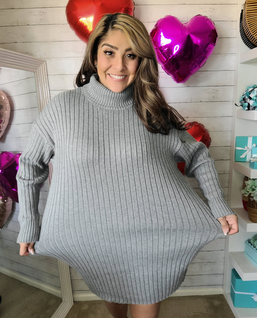 Grey Knit Sweater Dress