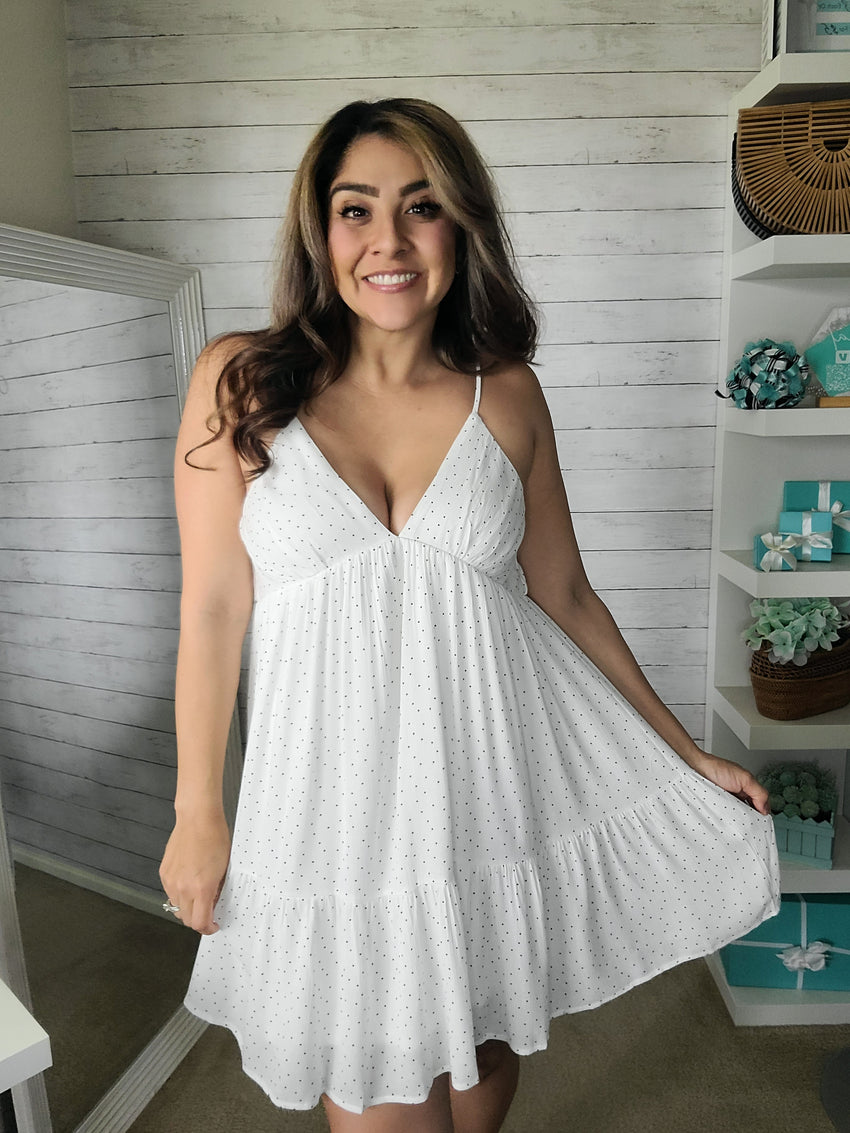 White & Black Polka-dot Cami Dress