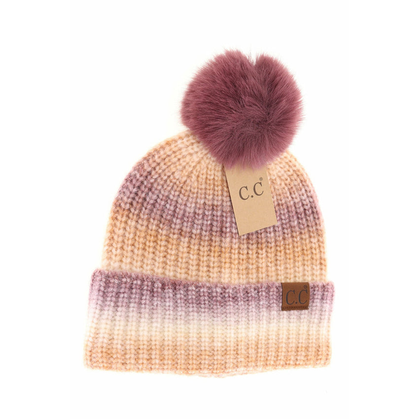 Ginger & Brown Color Ombre Beanie with Pom