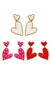 Seed Bead Heart Dangle Earrings