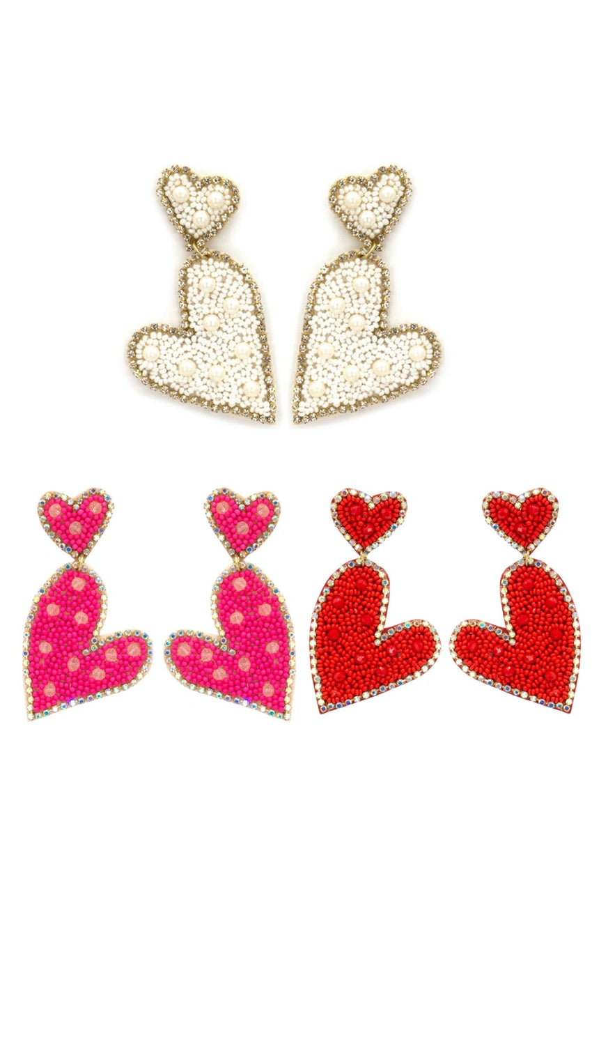 Seed Bead Heart Dangle Earrings