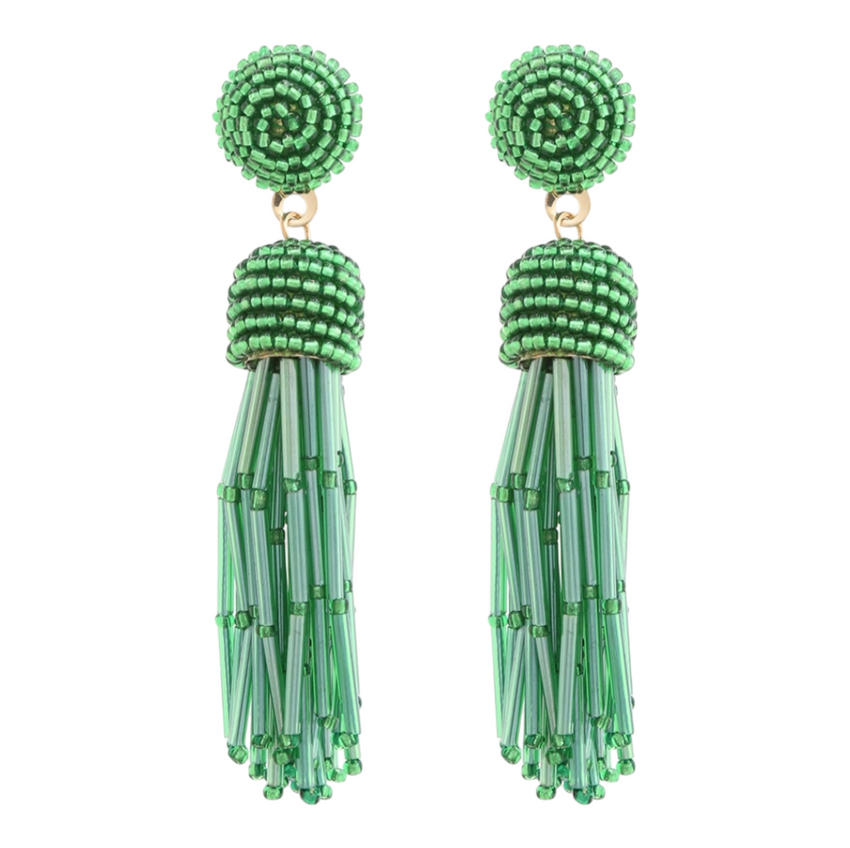 Seed Bead Tassel Dangle Earrings