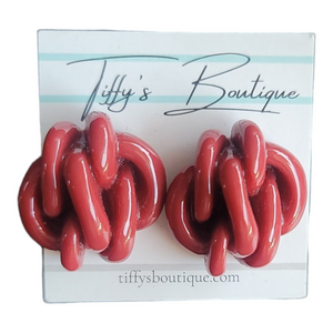 Maroon Knots Stud Earrings